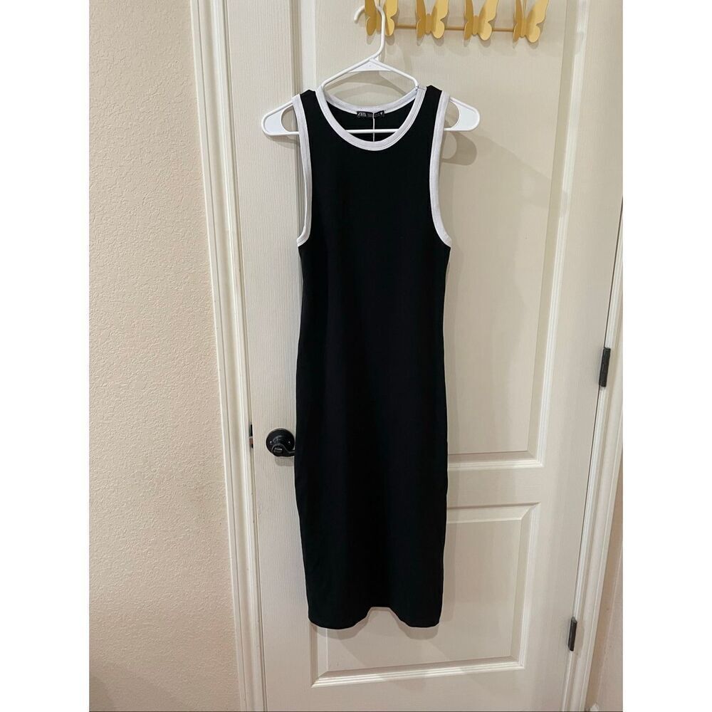 Zara NWT contrast trim black and white midi dress size large
